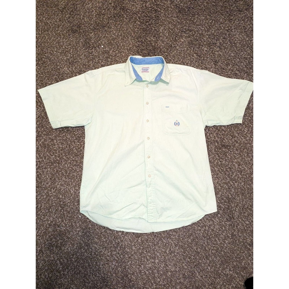 Vintage Bugle Boy Short Sleeve Button Up Down Shirt L Large Mens Lime Green